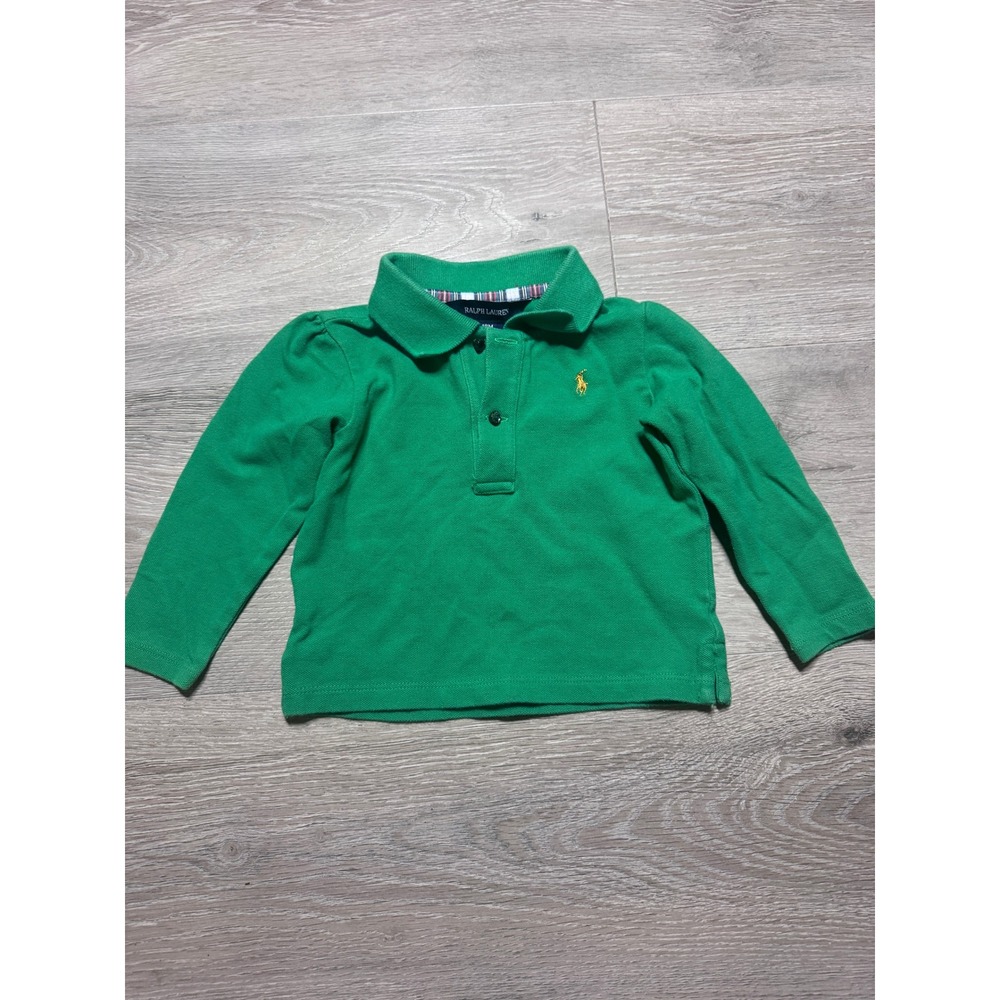 Ralph Lauren Toddler Kids Green Long Sleeve Polo Shirt Embroidered Pony 18 Month